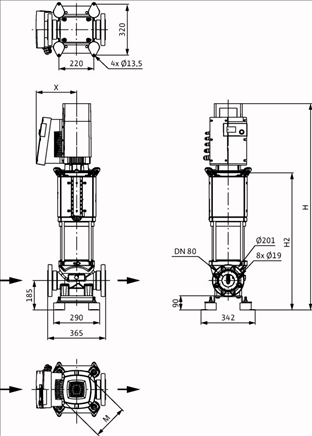 Габаритные размеры насоса Wilo HELIX EXCEL 5202/1-2/16/V/KS артикул: 4171801()