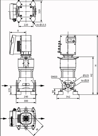 Габаритные размеры насоса Wilo HELIX EXCEL 2203-6.5-2/16/V/KS артикул: 4171852()