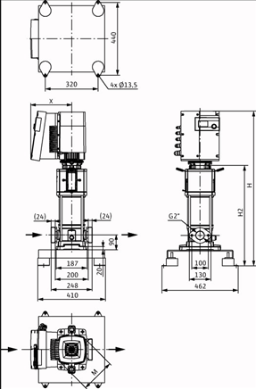 Габаритные размеры насоса Wilo HELIX EXCEL 1604-1/16/E/KS артикул: 4171868()