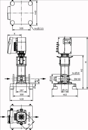Габаритные размеры насоса Wilo HELIX EXCEL 1606-1/25/E/KS артикул: 4171890()
