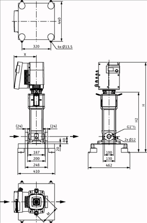 Габаритные размеры насоса Wilo HELIX EXCEL 1002-1/16/E/KS артикул: 4171900()