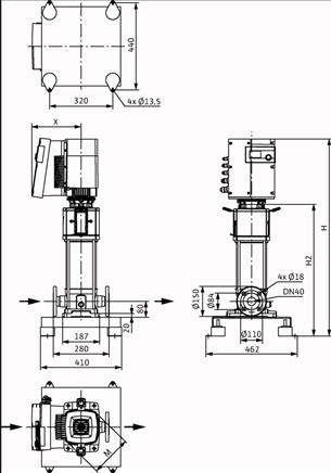 Габаритные размеры насоса Wilo HELIX EXCEL 1012-1/25/E/KS артикул: 4171930()