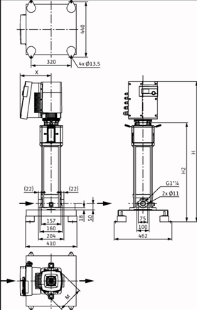 Габаритные размеры насоса Wilo HELIX EXCEL 603-1/16/E/KS артикул: 4171934()