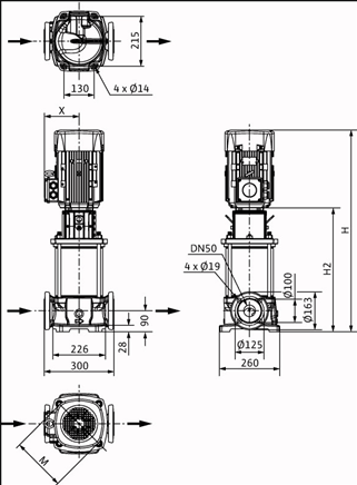 Габаритные размеры насоса Wilo HELIX FIRST V 2204-5/16/E/S/400-50 артикул: 4183358
