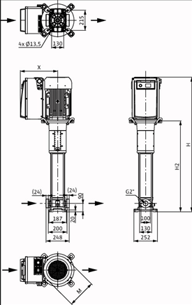 Габаритные размеры насоса Wilo HELIX VE 1605-1/16/E/KS/FF240 артикул: 4190746()