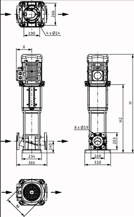 Габаритные размеры насоса Wilo HELIX V 5203/2-1/16/E/KS/400-50 артикул: 4198496()
