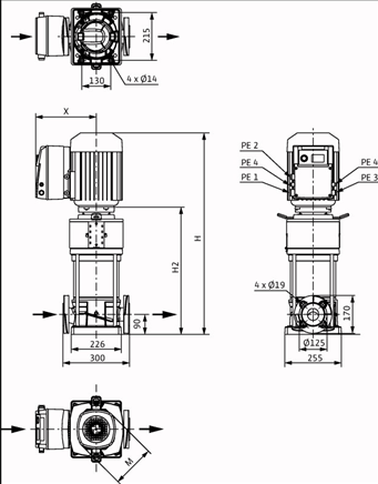 Габаритные размеры насоса Wilo HELIX VE 2205-1/16/E/KS артикул: 4198855()