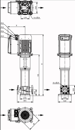 Габаритные размеры насоса Wilo HELIX VE 5203-1/16/E/KS артикул: 4198870()