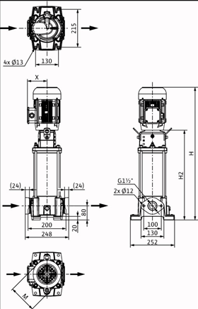Габаритные размеры насоса Wilo HELIX FIRST V 1012-5/16/E/S/400-50 артикул: 4200966