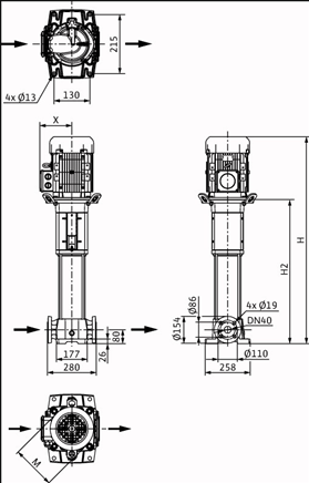 Габаритные размеры насоса Wilo HELIX FIRST V 1015-5/25/E/KS/400-50 артикул: 4200972