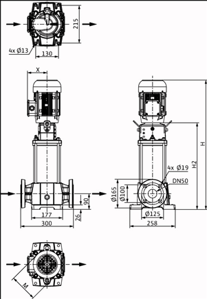 Габаритные размеры насоса Wilo HELIX FIRST V 1603-5/25/E/S/400-50 артикул: 4200985