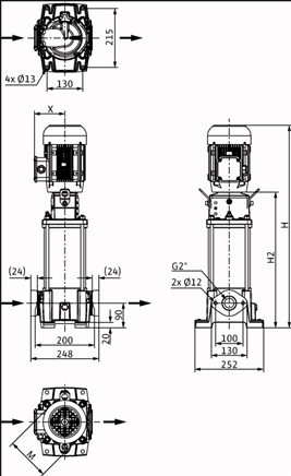 Габаритные размеры насоса Wilo HELIX FIRST V 1607-5/16/E/S/400-50 артикул: 4200996