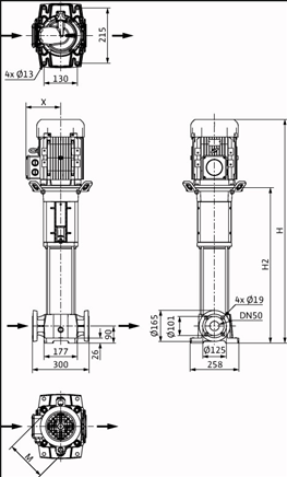 Габаритные размеры насоса Wilo HELIX FIRST V 1612-5/25/E/KS/400-50 артикул: 4201007