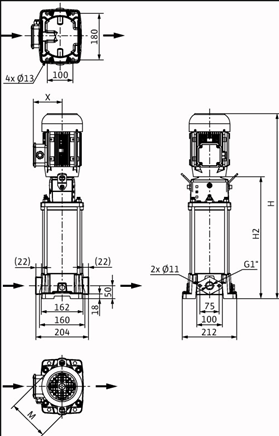 Габаритные размеры насоса Wilo HELIX FIRST V 210-5/16/E/S/400-50 артикул: 4201040
