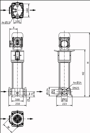 Габаритные размеры насоса Wilo HELIX FIRST V 420-5/25/E/KS/400-50 артикул: 4201117