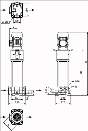 Габаритные размеры насоса Wilo HELIX FIRST V 422-5/25/E/KS/400-50 артикул: 4201118