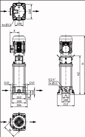 Габаритные размеры насоса Wilo HELIX FIRST V 606-5/16/E/S/400-50 артикул: 4201137