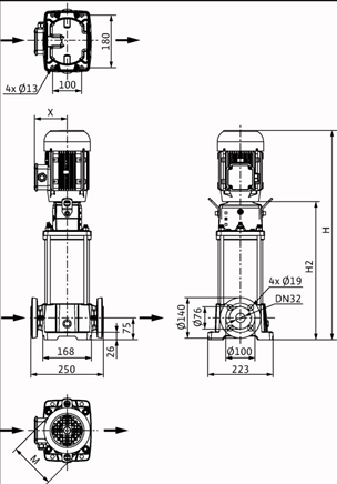 Габаритные размеры насоса Wilo HELIX FIRST V 613-5/25/E/S/400-50 артикул: 4201159