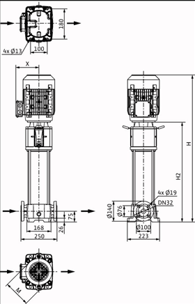 Габаритные размеры насоса Wilo HELIX FIRST V 633-5/30/E/KS/400-50 артикул: 4201177