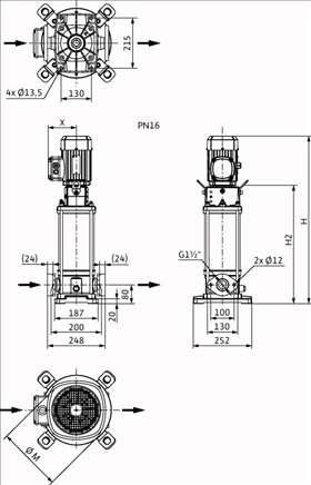 Габаритные размеры насоса Wilo HELIX V 1002-1/16/E/S/400-50 артикул: 4201281((4162663))