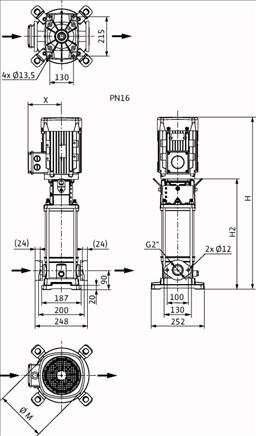 Габаритные размеры насоса Wilo HELIX V 1608-1/16/E/S/400-50 артикул: 4201334((4190736))