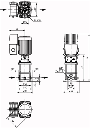 Габаритные размеры насоса Wilo HELIX VE 405-1/16/E/S/M2 артикул: 4204036()