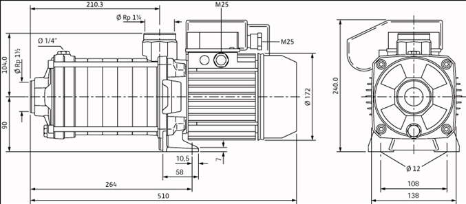 Габаритные размеры насоса Wilo MHIL 905-E-3-400-50-2/IE3 артикул: 4210671((4158378))