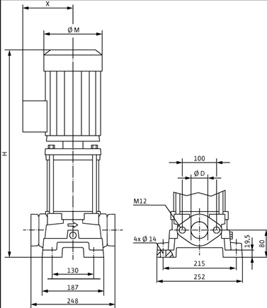 Габаритные размеры насоса Wilo MVIL 903-16/E/3-400-50-2/IE3 артикул: 4211076((4159254))