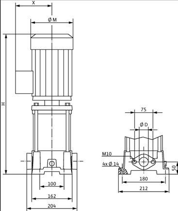 Габаритные размеры насоса Wilo MVIL 510-16/E/3-400-50-2/IE3 артикул: 4211126()