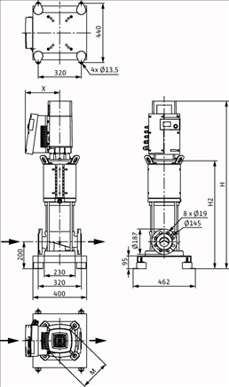 Габаритные размеры насоса Wilo HELIX EXCEL 3601-1/16/E/KS артикул: 4212765((4162470))