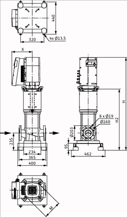Габаритные размеры насоса Wilo HELIX EXCEL 5201-1/16/E/KS артикул: 4212777((4171792))