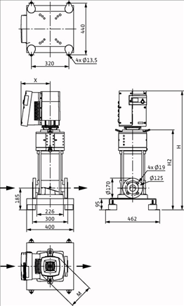 Габаритные размеры насоса Wilo HELIX EXCEL 2204-1/16/E/KS артикул: 4212809((4171860))