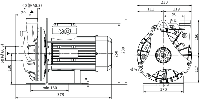 Габаритные размеры насоса Wilo BAC 40-136-1.1/2-DM/R-2 артикул: 4213182((4203788))