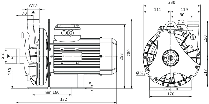 Габаритные размеры насоса Wilo BAC 40-125-0.75/2-DM/S-2 артикул: 4213186((4203793))