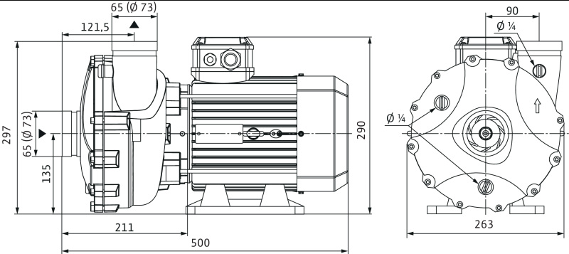 Габаритные размеры насоса Wilo BAC 70-135-4,0/2-DM/R-2 артикул: 4213202((4203813))