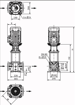 Габаритные размеры насоса Wilo HELIX FIRST V5205/2-5/16/E/KS/400-50 артикул: 4215248