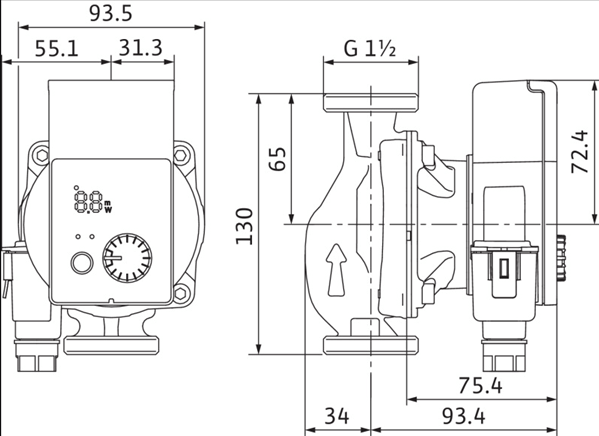 Габаритные размеры насоса Wilo YONOS PICO 25/1-4-130 артикул: 4215514((4164017))