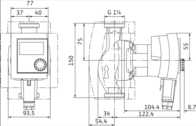 Габаритные размеры насоса Wilo STRATOS PICO-Z 20/1-4 артикул: ﻿4216470((4184690))