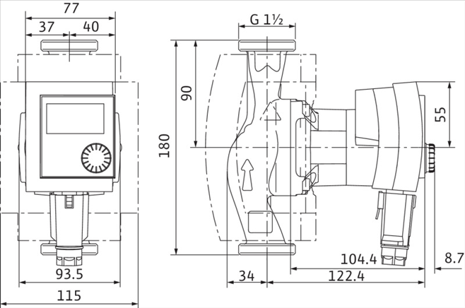 Габаритные размеры насоса Wilo STRATOS PICO-Z 25/1-4 артикул: 4216472((4184692))