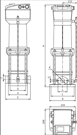 Габаритные размеры насоса Wilo MVISE 406-1/16/E/3-2-3G артикул: 4225624((2526592))