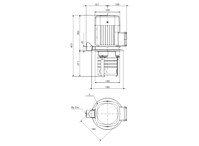 Габаритные размеры насоса Grundfos MTH2-100/1 A-W-A-AQQV артикул: 43641101