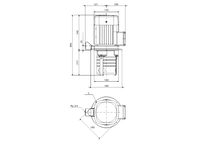 Габаритные размеры насоса Grundfos MTH2-70/4 A-W-A-AQQV артикул: 43641174