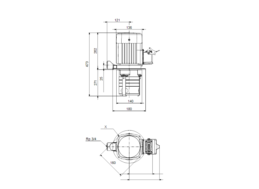 Габаритные размеры насоса Grundfos MTH2-100/2 A-W-A-AQQV артикул: 43641202