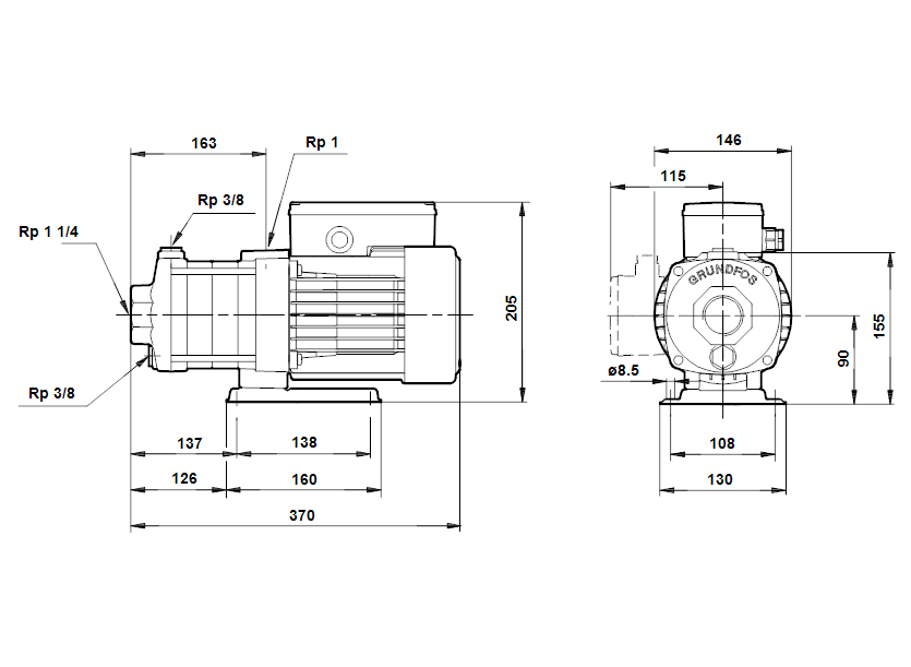 Габаритные размеры насоса Grundfos CH 4-40 A-W-A-CVBE артикул: 44502104 Габаритные размеры насоса Grundfos CH 4-40 A-W-A-CVBE артикул: 44502104