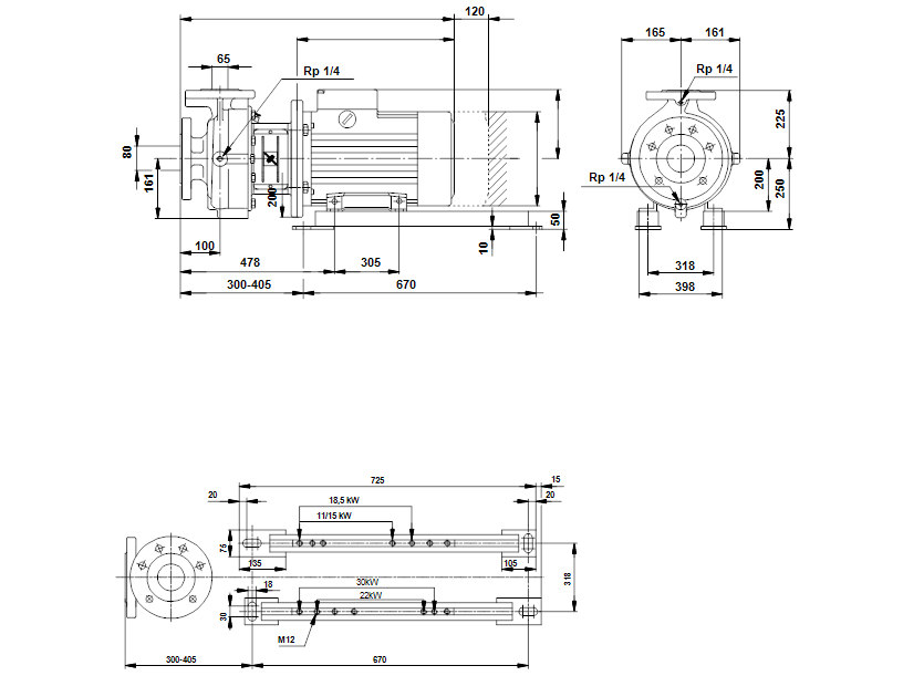 Габаритные размеры насоса Grundfos DNP 65-200/210 A-F-A-BUUE артикул: 470000D8