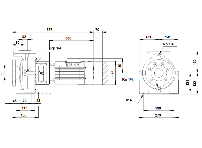 Габаритные размеры насоса Grundfos DNP 32-160/165 A-F-A-AUUE артикул: 470067A5