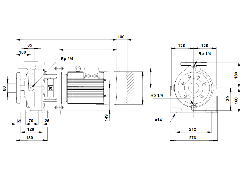 Габаритные размеры насоса Grundfos NP 80-65-160/161 A-F-A-BBUE артикул: 47060045 Габаритные размеры насоса Grundfos NP 80-65-160/161 A-F-A-BBUE артикул: 47060045
