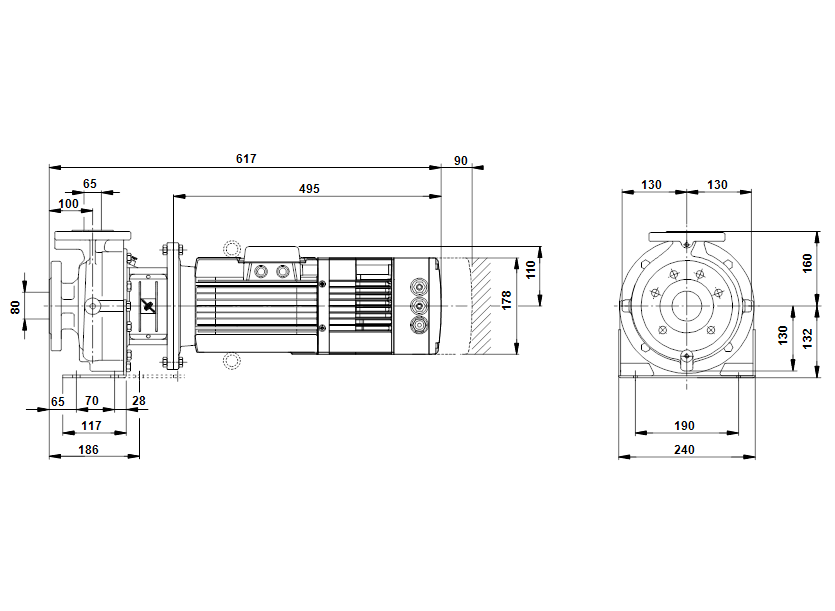 Габаритные размеры насоса Grundfos NPE 80-65-125/133 A-F-A-BUBE артикул: 47065442 Габаритные размеры насоса Grundfos NPE 80-65-125/133 A-F-A-BUBE артикул: 47065442