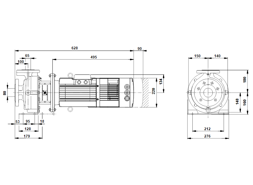 Габаритные размеры насоса Grundfos DNPE 65-125/121 A-F-A-BUBE артикул: 470654D0