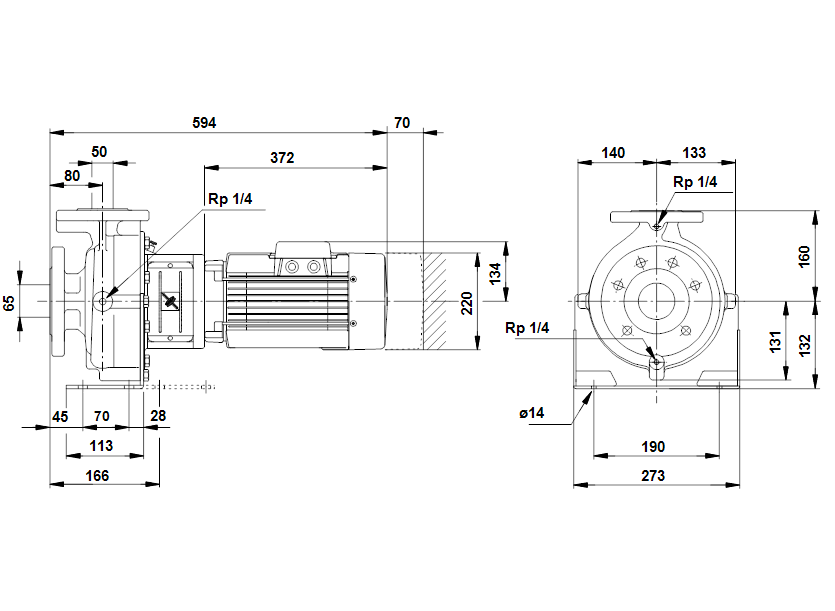 Габаритные размеры насоса Grundfos NP 65-50-160/154 A-F-A-BUBE артикул: 47066634